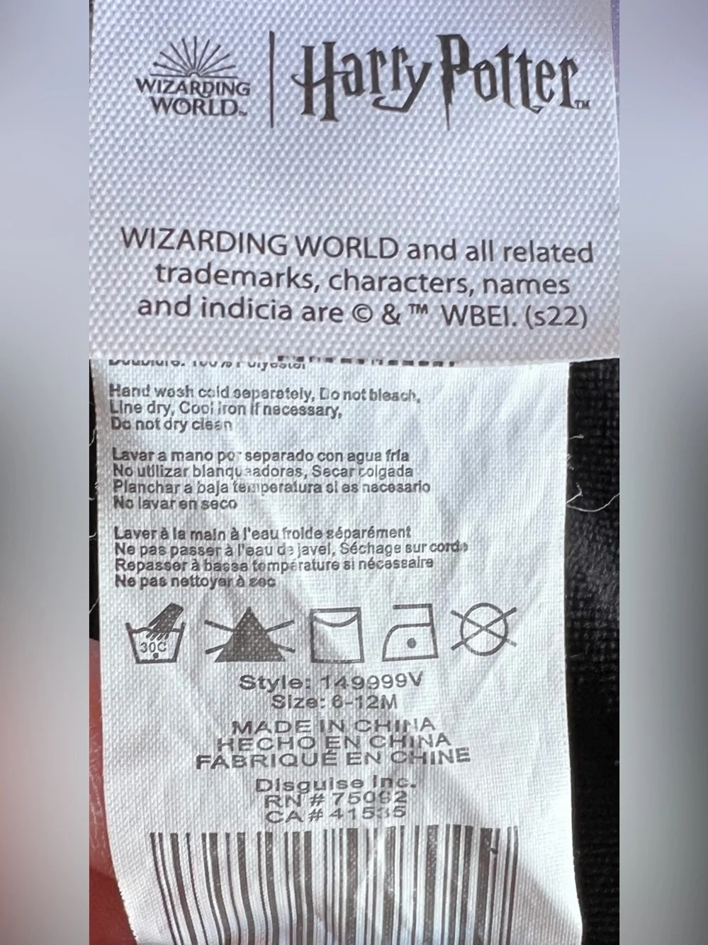 Wizarding World Harry Potter Infant Baby Cosplay Halloween Costume Size 6-12M,